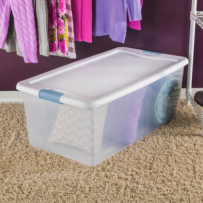 Sterilite 6-Pack Latching Box, Under Bed Storage Bins with Lids, Clear Plastic, 25 Quart - Heavy-Duty Organizing Containers for Closet, Bathroom, and Office
