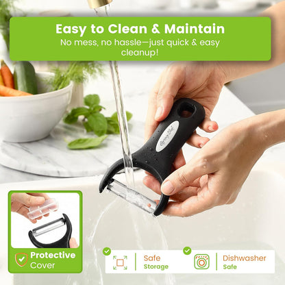 Spring Chef Vegetable Peelers for Kitchen - Stainless Steel Swivel, Y & Julienne Peelers, Potato Peelers with Soft Grip Handles, Kitchen Utensils Set of 3 for Fruits, Veggies, Apples, Carrots