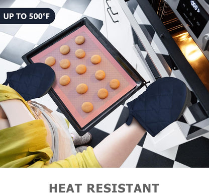 1 Pair Short Oven Mitts - Silicone Kitchen Oven Gloves High Heat Resistant 500℉, Mini Oven Mits with Non-Slip Grip Surfaces and Hanging Loop for BBQ, Baking, Cooking and Grilling (Black)