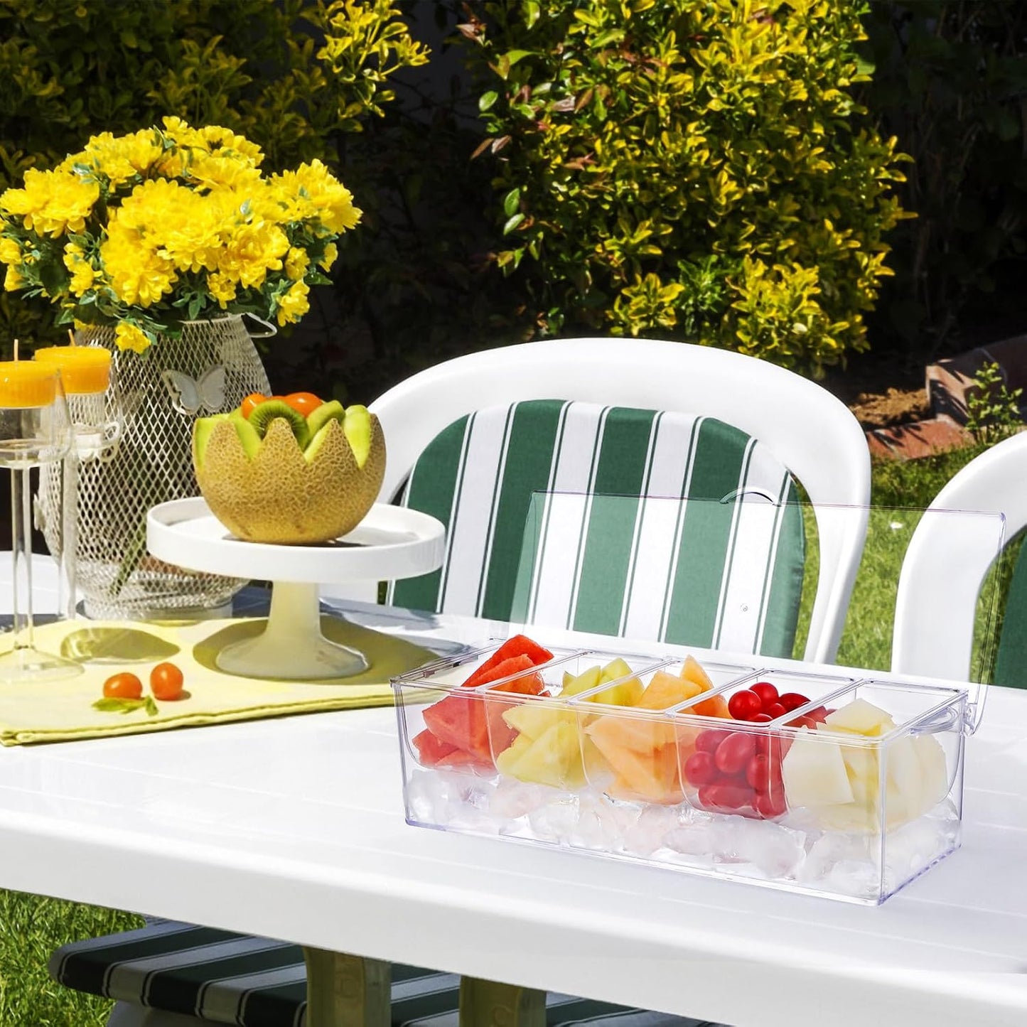 MOLIGOU Chilled Condiment Server, Stainless Steel Chilled Condiment Tray with Lid, Ice Fruit Serving Containers with 5 Removable Compartments