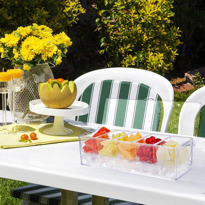 MOLIGOU Chilled Condiment Server, Stainless Steel Chilled Condiment Tray with Lid, Ice Fruit Serving Containers with 5 Removable Compartments