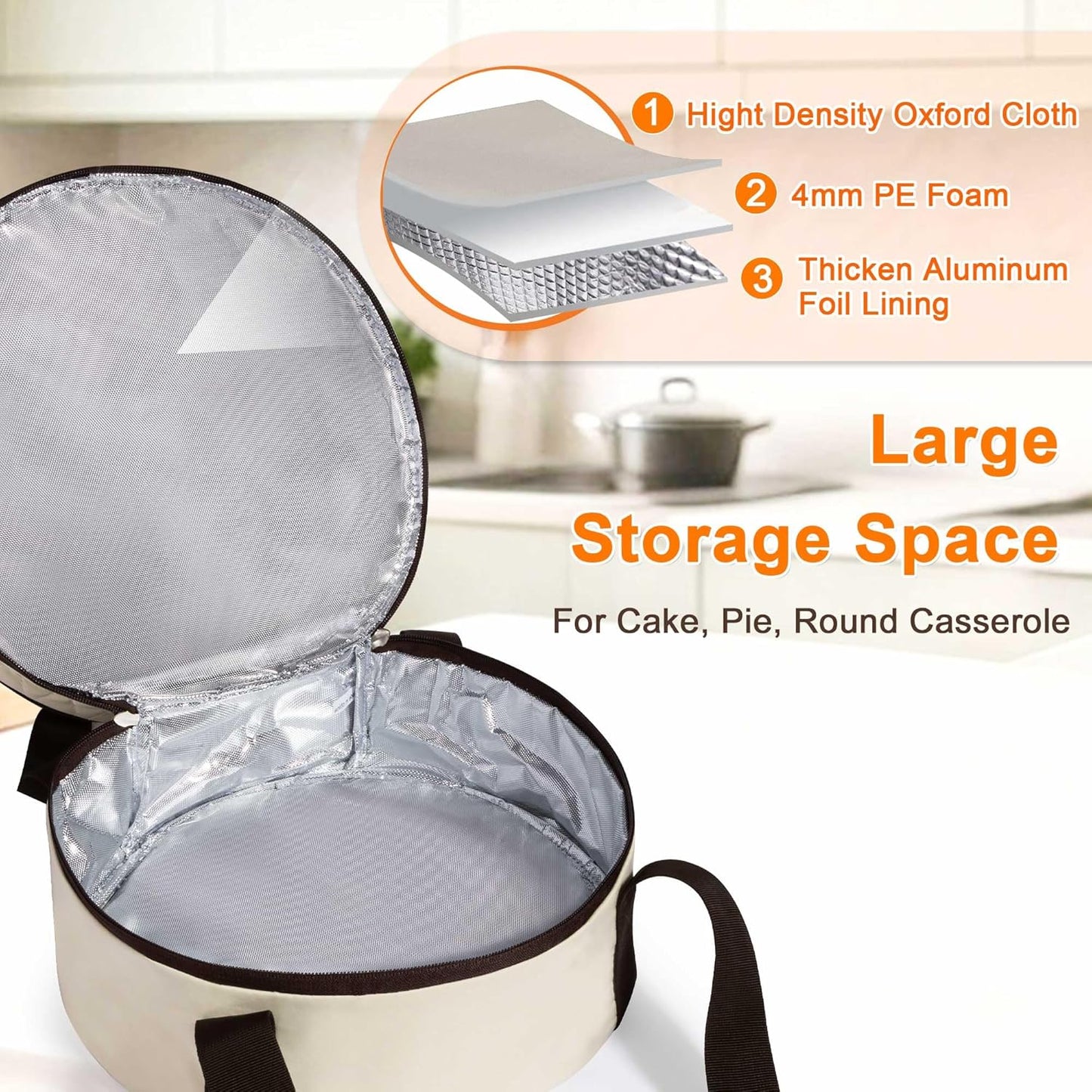 Trunab Round Double Insulated Casserole Carrier, Pie Carriers for Transport, Casserole Dish Carrier Bag for Hot or Cold Food, Wavy Texture, for Camping, Picnics, Party