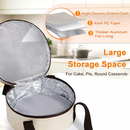 Trunab Round Double Insulated Casserole Carrier, Pie Carriers for Transport, Casserole Dish Carrier Bag for Hot or Cold Food, Wavy Texture, for Camping, Picnics, Party