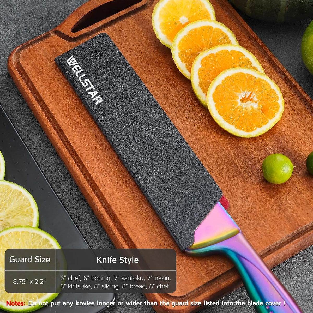 WELLSTAR Knife Edge Guards 8 Inch, Universal Blade Covers, BPA Free ABS Protective Blade Sheaths, Non-Scratch Felt Lining Kitchen Knives Covers (Knives not included)