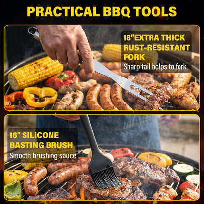 Yekale BBQ Grill Accessories Set, Grill Tools Grilling Accessories Grilling Gifts for Men - Spatula, Fork, Brush, Tongs & Cleaning Brush - Outdoor Barbecue Utensils Gifts for Men Dad Him (Sliver)