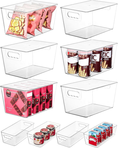 Vtopmart Clear Plastic Storage Bins, 6 PCS Pantry Organizer Bins with Handle for Refrigerator, Fridge, Cabinet, Kitchen, Countertops, Cupboard, Freezer Organization and Storage, Large