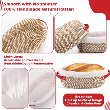 Gejoy 4 Set Banneton Bread Proofing Baskets Bulk with Liner Scraper Handle