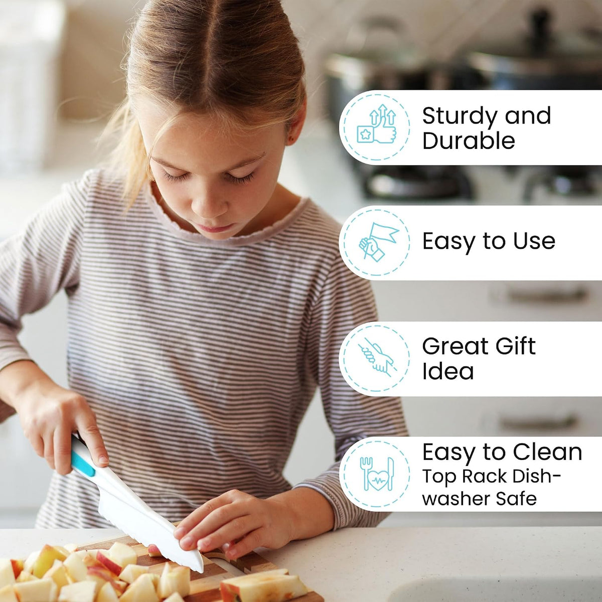 Zulay Kitchen 3-Piece Kids Knife Set for Real Cooking & Baking - Toddler Knives for Cutting Fruits, Veggies, & Cake - Children’s Montessori Knive with Serrated Edges - Safe & Fun Lettuce Knife (Red)