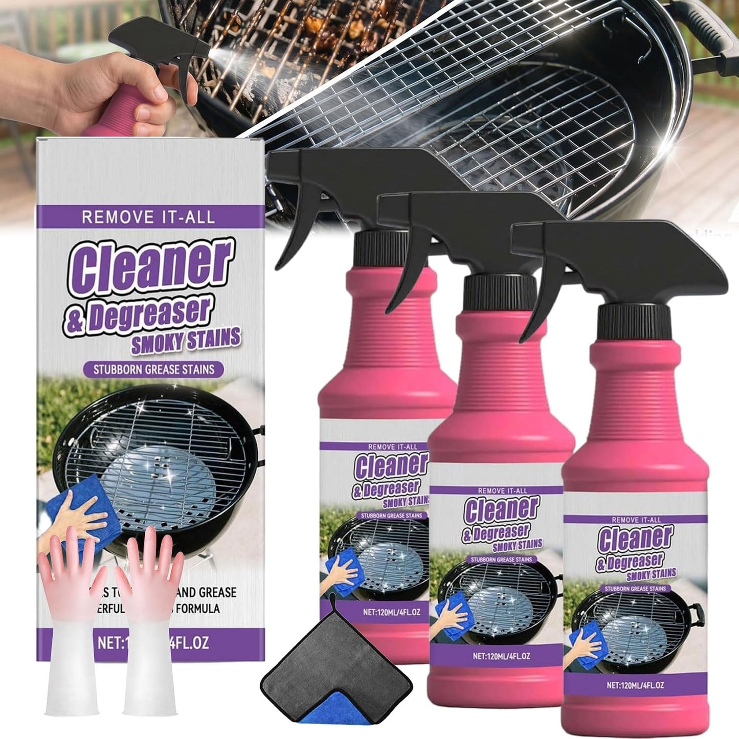 Fast-Acting Heavy Duty Grill Degreaser Spray, Bbq Grill Cleaner,Grill Cleaner For Outdoor Grills, All Purpose Heavy Duty Cleaner for Burnt Food & Grease