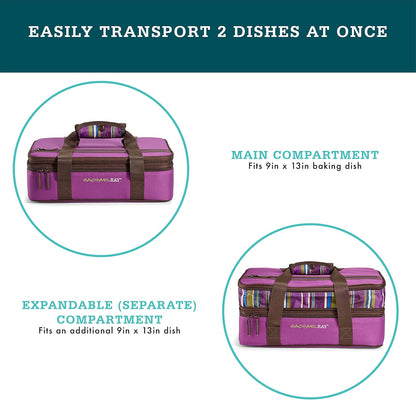 Rachael Ray Expandable Lasagna Lugger, Insulated Casserole Carrier, Fits 9"x13" Baking Dish, Purple