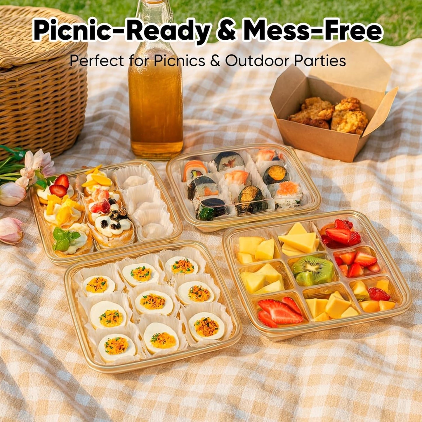 77L 2-Pack Deviled Egg Container with Lid – 34-Egg Platter with Handle, Stackable & Portable Carrier for Parties, Holidays, Camping, and Fridge Storage