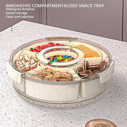 Divided Serving Tray with Lid & Handle, Plastic Portable Food Storage Container Snack Platters Divided Serving Platter with 6 Compartments for Fruit Snack Candy, Nut