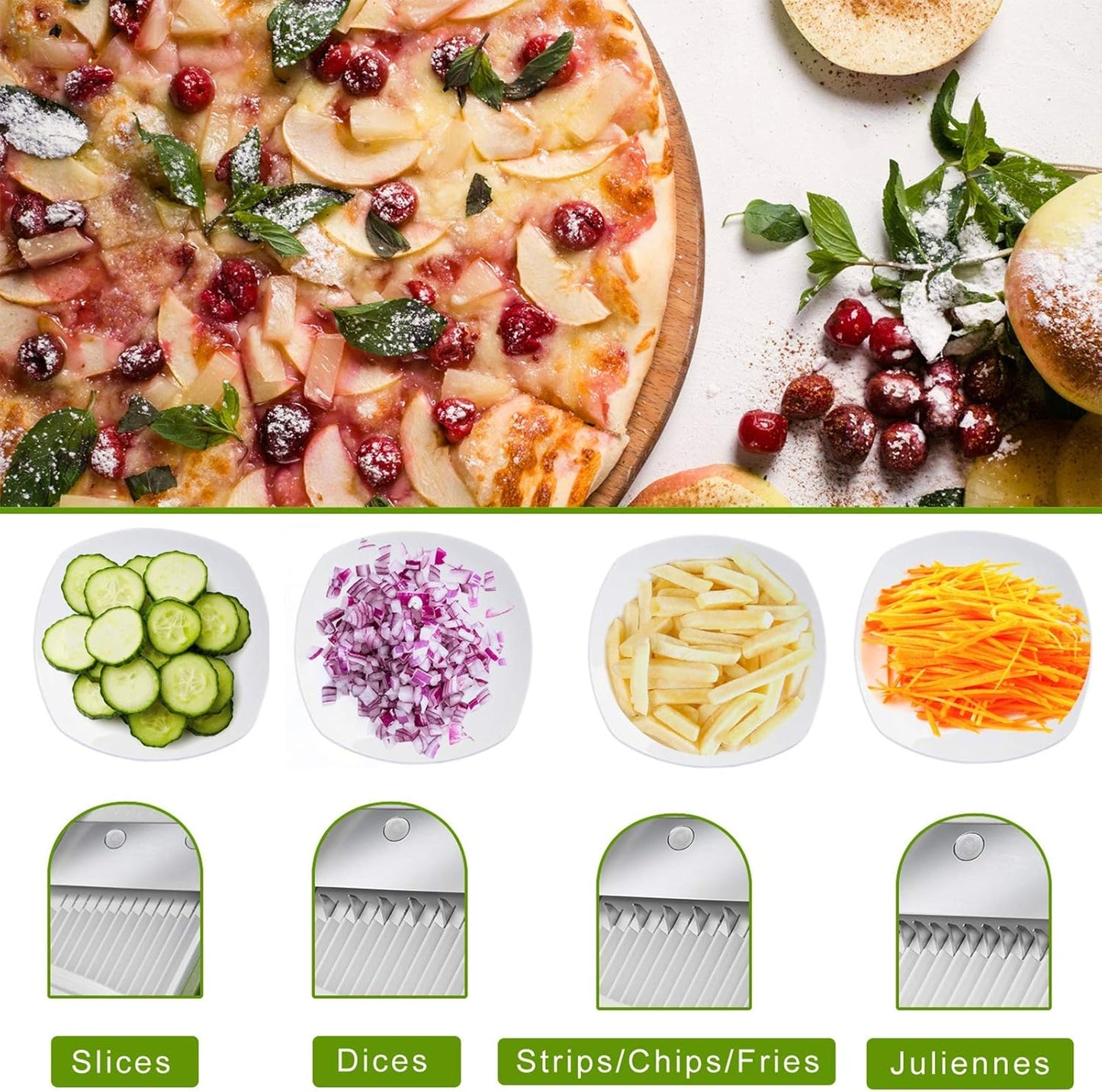 ONCE FOR ALL Safe Mandoline Slicer 5 in 1 Vegetable Chopper Food Potato Cutter, Strips Julienne Dicer Adjustable Thickness 0.1-8 mm Kitchen Chopping Artifact Fast Meal Prep (Gray)