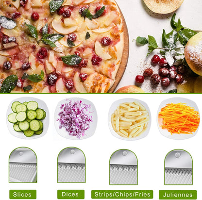 ONCE FOR ALL Safe Mandoline Slicer 5 in 1 Vegetable Chopper Food Potato Cutter, Strips Julienne Dicer Adjustable Thickness 0.1-8 mm Kitchen Chopping Artifact Fast Meal Prep (Gray)
