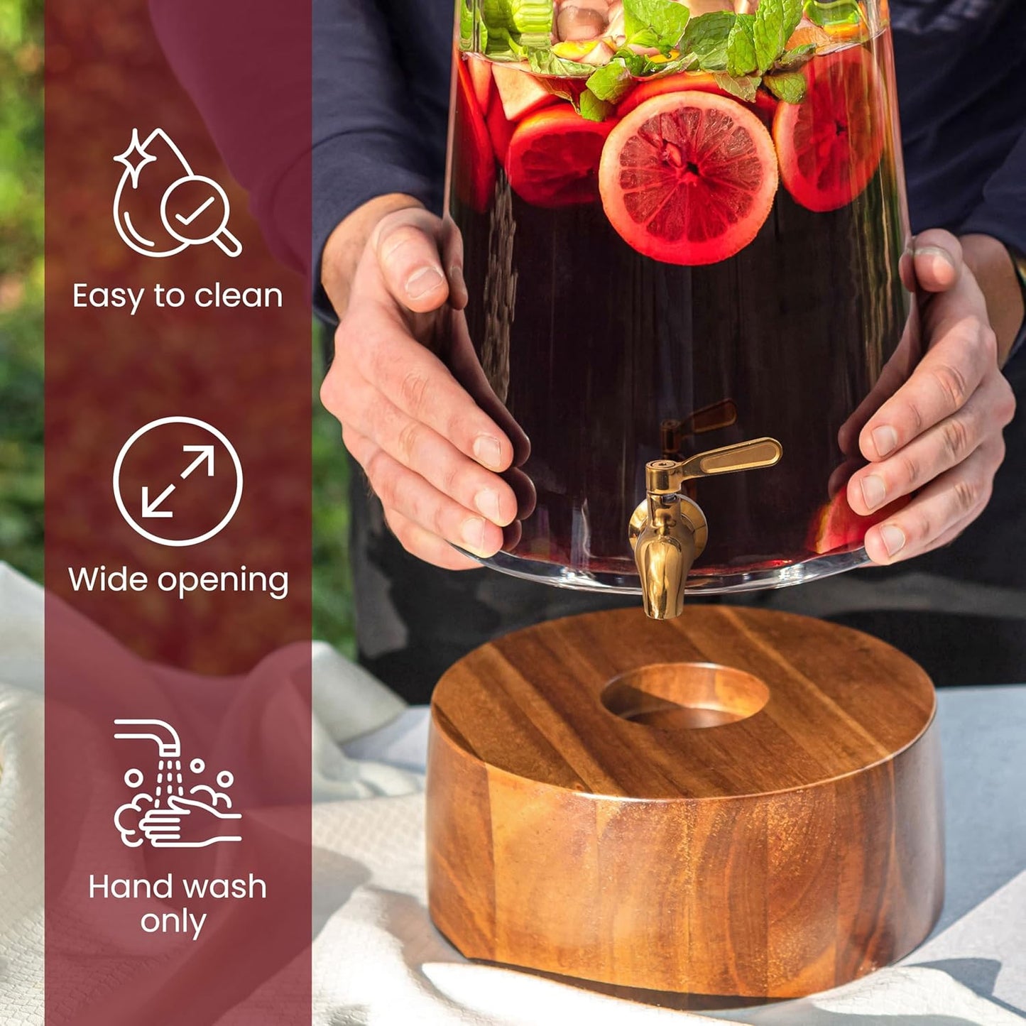 FOODLE Extra Large Glass Drink Dispenser with Spigot - Glass Beverage Dispenser with Stand - Perfect for Parties & Catering - Pitcher for Lemonade, Water, Sangria & Juice - Leakproof Spout - 3 Gallon