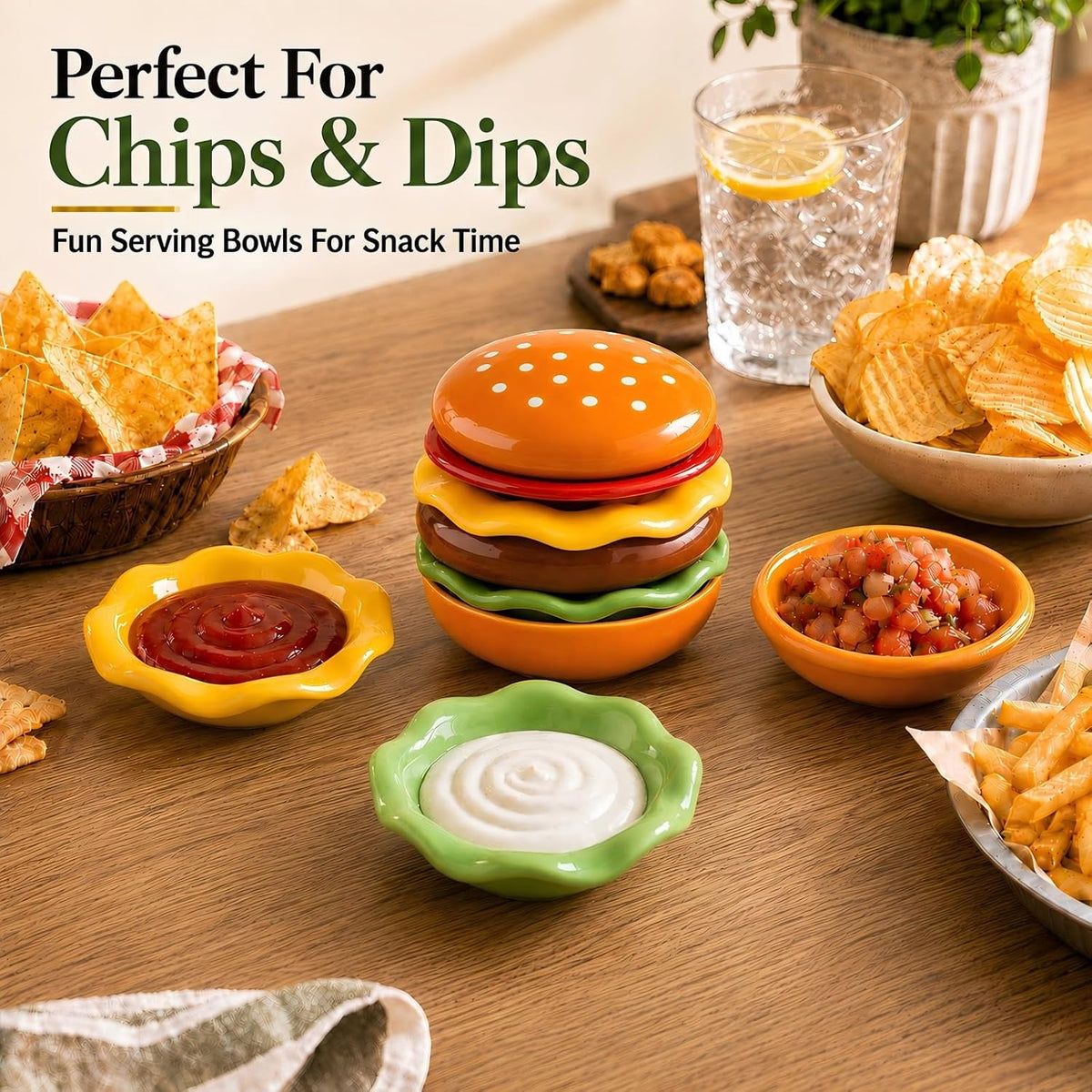 6 Pack Ceramic Burgers Snacks Dipping Pinch Bowls, Small Soy Sauce Dish