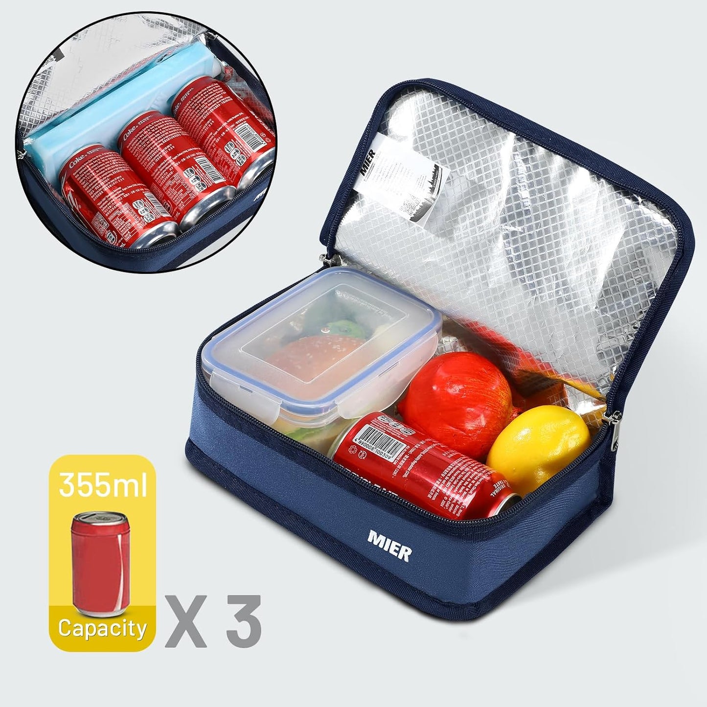 MIER Small Lunch Bag for Kids & Adults Compact Insulated Lunch Box Portable Thermal Mini Cooler for Work School Travel, Bluesteel