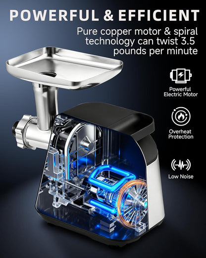 Electric Meat Grinder 2800 Max Meat Mincer With 2 Blades 3 Plates 3 Sausage Tube Food Pusher Meat Claw & Kubbe Kit for Home Use