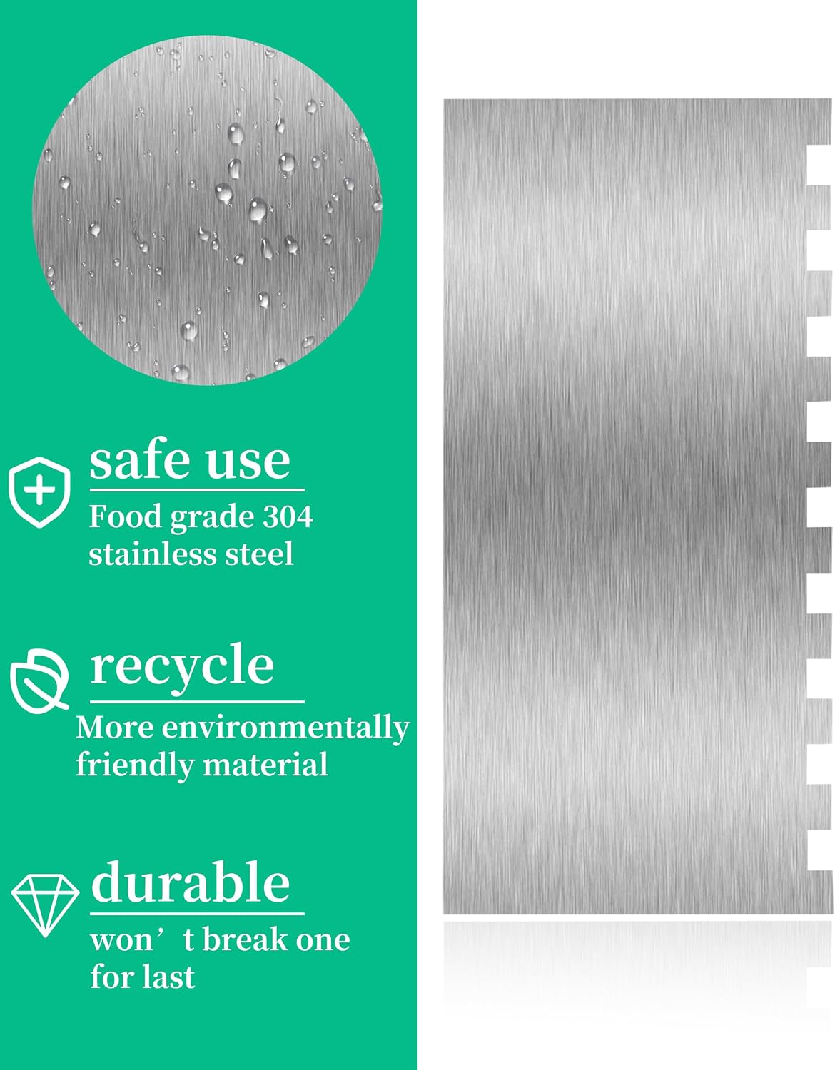 8.6 Inch Metal Cake Scraper Smoother, Edge Side Jagged Comb for Cream