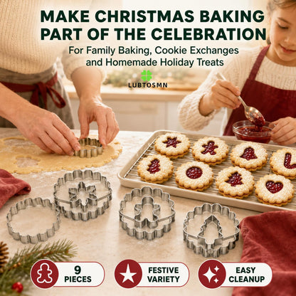 LUBTOSMN 9-Piece Christmas Linzer Cookie Cutter Set, 1.77-Inch