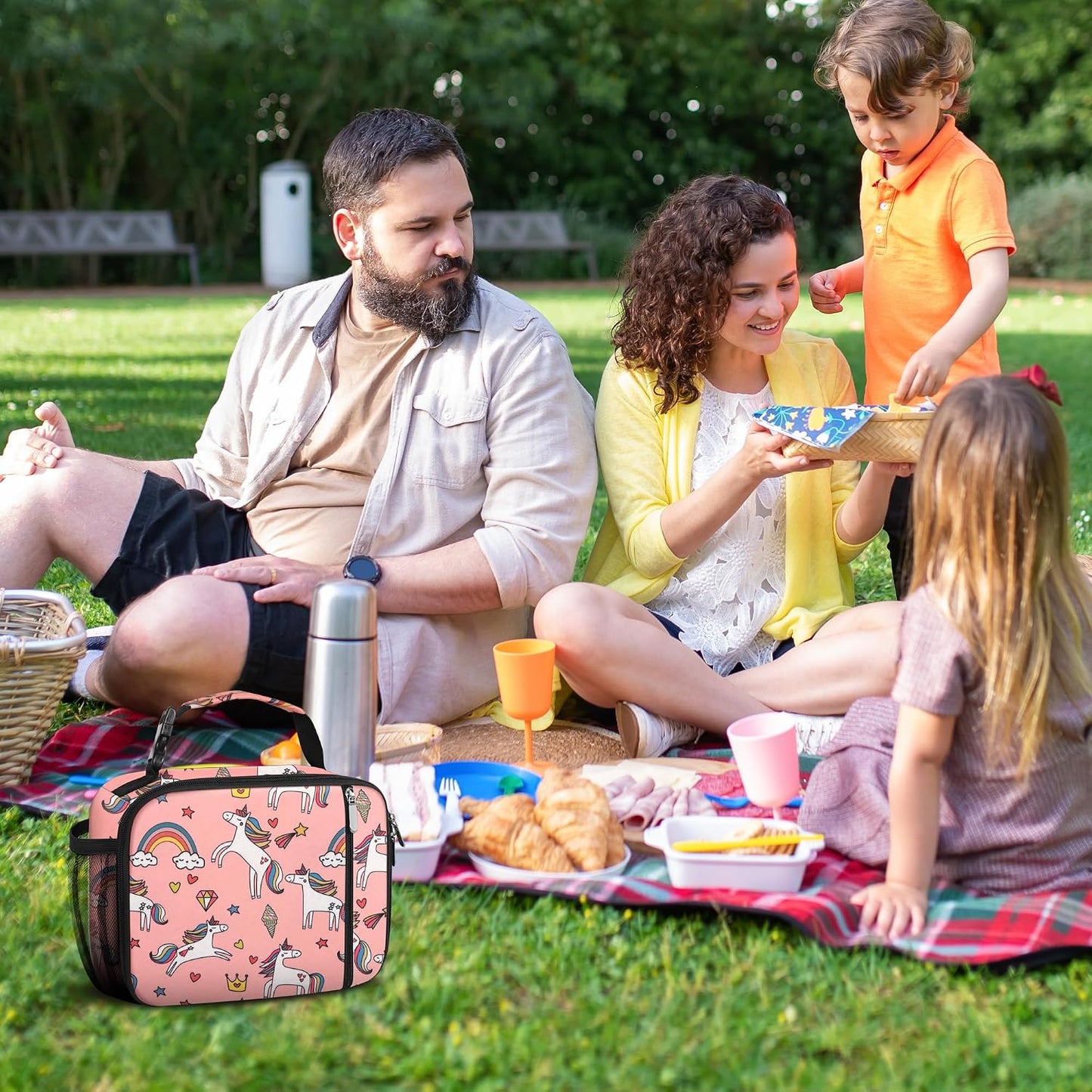 esouler Lunch Box Kids Insulated Lunch Bag for Boys & Girls Durable Children Lunchbox for School with Water Bottle Holder-Black