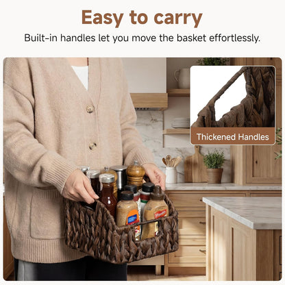 StorageWorks Water Hyacinth Pantry Storage Baskets, Wicker Baskets with Built-in Handles, Handwoven Shelf Baskets for Organizing, Pantry Organizers and Storage, 3 Pack