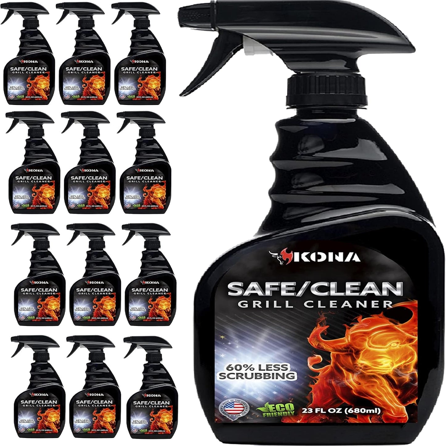Kona Safe/Clean Grill Cleaner Spray - Now 40% More Cleaning Power, Heavy Duty No-Drip Gel, Eco-Friendly, Food Safe, BBQ Grate Degreaser, Biodegradable, Made in Michigan USA - 23oz