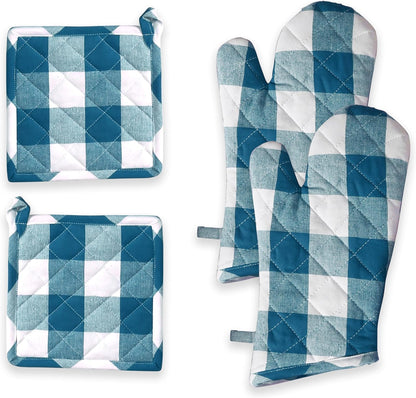 Oven Mitt (7"x13") & Pot Holder (8"x8") 100% Cotton Set of Heat Resistant Oven Gloves & Hot Pads for Gifts, BBQ, Cooking, Baking, Thanksgiving - Mustard Yellow