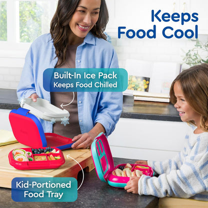 Bentgo Chill Kids Leak-Proof Lunch Box - 4-Compartment Bento Box with Built-In Ice Pack, 3.3 Cup Capacity, PFAS & BPA-Free, Microwave & Dishwasher Safe, Ideal Size for Ages 3 to 7 (Truly Teal)