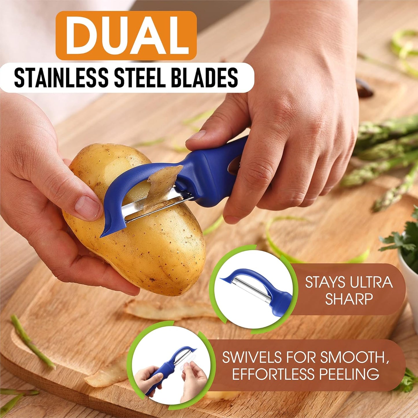 Spring Chef Premium Swivel Vegetable Peeler, Soft Grip Handle and Ultra Sharp Stainless Steel Blades - Perfect Kitchen Peeler For Veggie, Fruit, Potato, Carrot, Apple - Mango