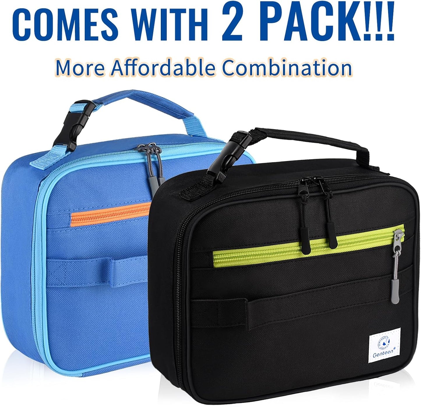 Genteen Lunch Box Kids, Insulated Lunch Bag Kids Boys Girls Back to School, Soft Lunch Box for Men Reusable Lunchbox for Office,Outdoor,School (Black)