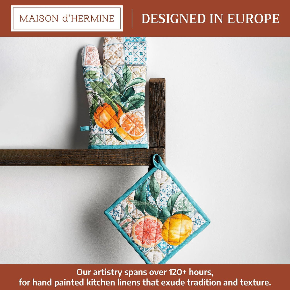 Maison d' Hermine 100% Cotton Oven Mitt & Pot Holder Set (7.5"x13" & 8"x8") - Colors C