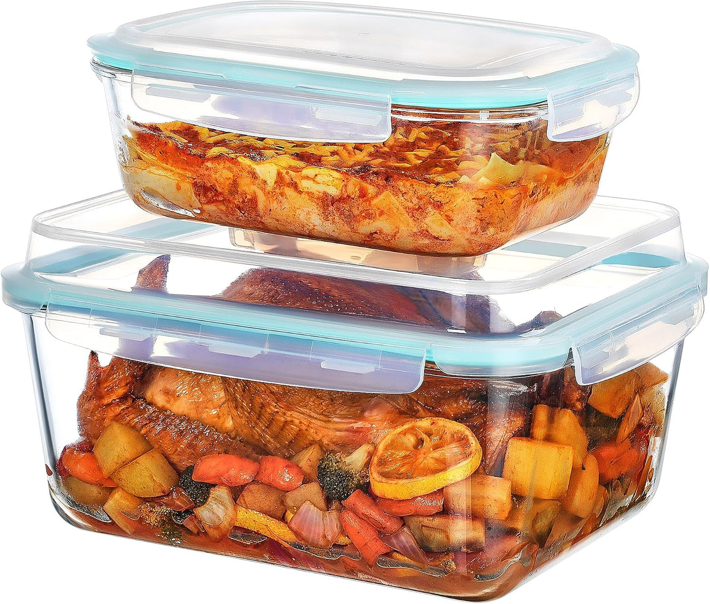 Vtopmart 2.26L/76oz Extra Large Glass Food Storage Containers with Lids, 6 pack Meal Prep Container Set, Airtight Lunch Boxes with Snap Locking Lids for Microwave, Oven, Freezer, Dishwasher