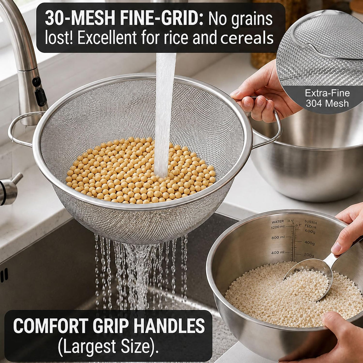 18/8 Stainless Steel Colander with Mixing Bowl, 1.5QT