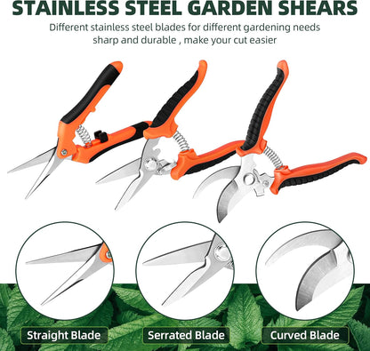 EWPJDK 3 Pack Garden Pruning Shears Scissors Clippers Stainless Steel