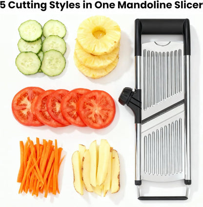 Mandoline Slicer for Kitchen, Adjustable Vegetable Slicer with Julienne Blade, Stainless Steel Food Cutter with Hand Guard for Potatoes, Cucumbers, Onions & Meal Prep