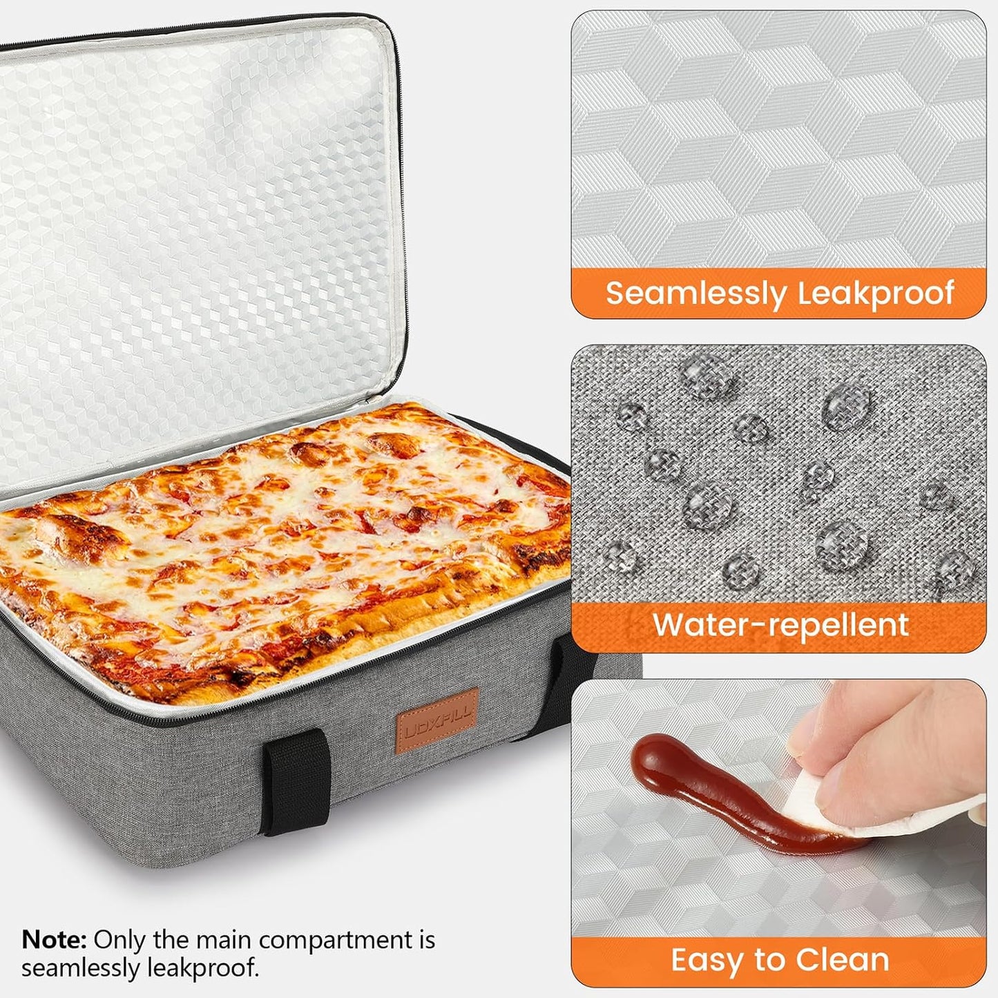 Lunch Bag Insulated Thermal Food Carrier Insulated Double Decker Casserole Carrier for Hot or Cold Food,Insulated Tote Bag for Potluck Cookouts Picnic,Lasagna Holder,Fits 9"x13" Baking Pan,Gray