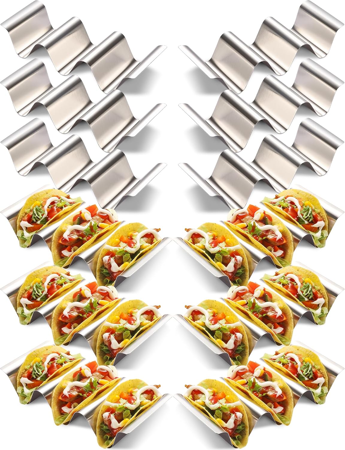 Taco Holder 12 Packs - Stainless Steel Taco Holders set of 12, Oven & Dishwasher & Grill Safe Taco Shell Tray, Each Metal Taco Stands for 3 Tacos, Stylish Taco Rack with Handles