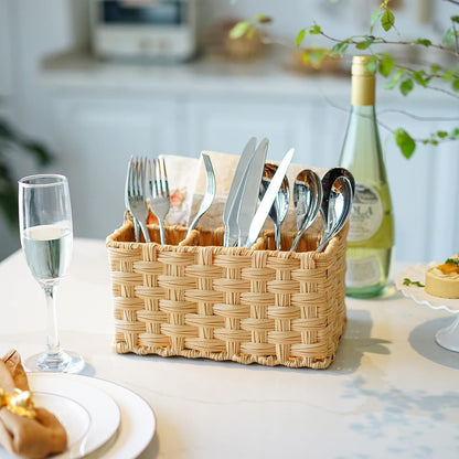 GRANNY SAYS Wicker Utensil Caddy - Picnic Basket with Handle, Organizer for Kitchen Table or Cabinet, Silverware Holder for Parties