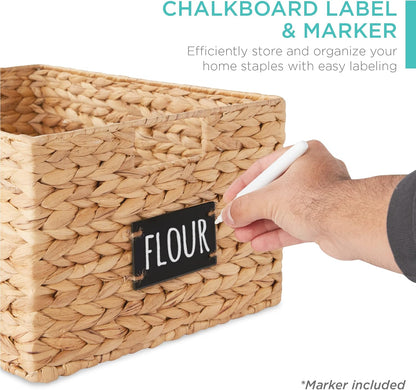 Best Choice Products Set of 4 9x12in Water Hyacinth Pantry Baskets, Woven Organizers w/Chalkboard Label, Chalk Marker - Natural