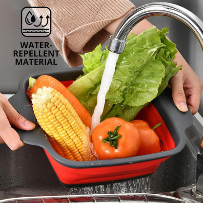 3PCS Green Foldable Kitchen Strainer Set – Silicone Colander Collapsible Strainers and Colanders Green Collander for Kitchen Collapsible Compact Drain Tools for Cooking Prep