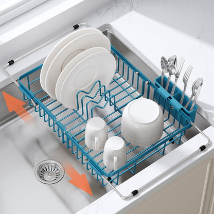 JASIWAY Dish Drying Rack in Sink, Dish Drainer with Cup and Utensil Holder