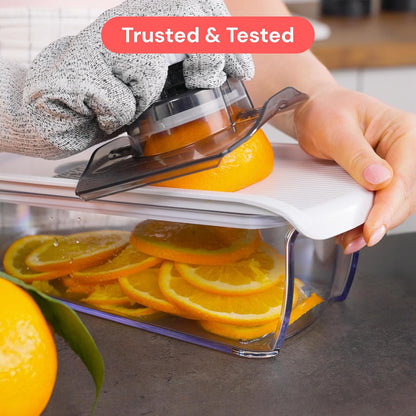 Fullstar Mandoline Slicer for Kitchen, Fruit Cutter, Cheese Grater, Cucumber Slicer, Veggie Spiralizer, Food Cutter & Kitchen Gadgets & Gifts with Safety Glove (11 in 1, White)