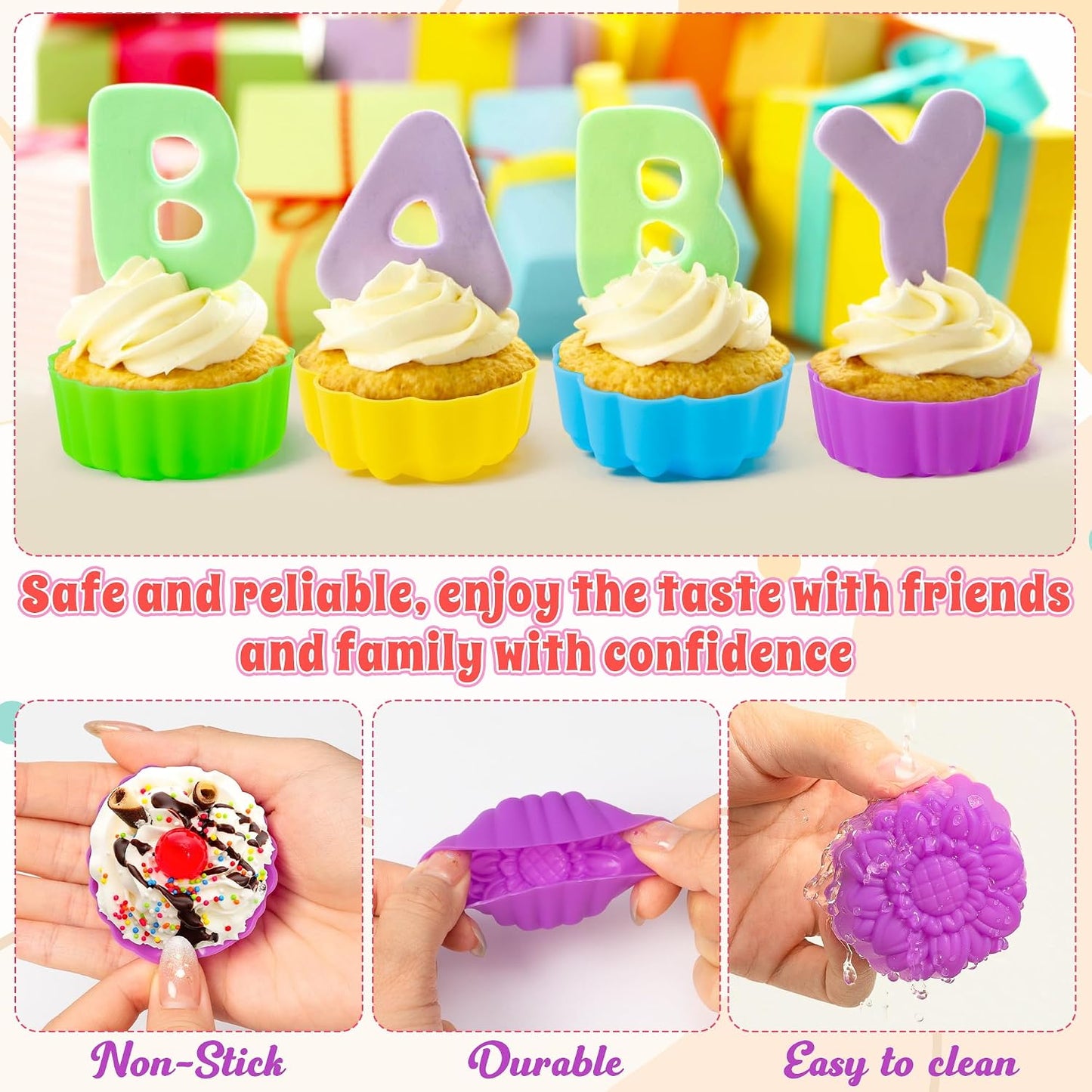 R HORSE Mini Silicone Cupcake Liners Molds - 60Pcs 2 Inch Muticolor Floral Shaped Baking Cups, Reusable Non-Stick Cupcake Wrappers Muffin Baking Liners for Oven Microwave Dishwasher Safe