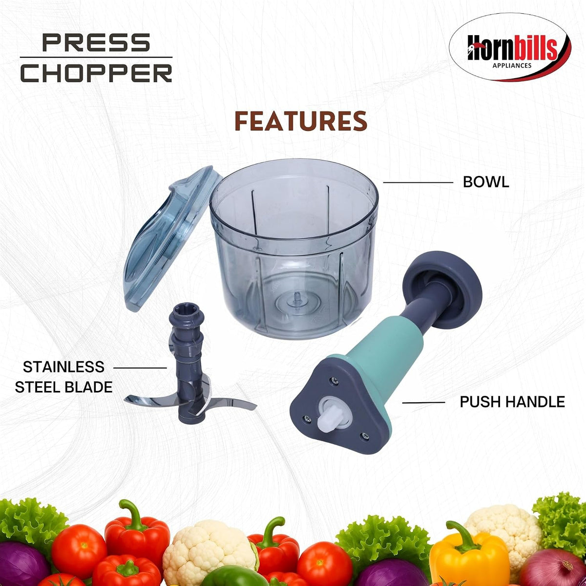 Push Chopper with 4 Blades 1000 ML Handy & Compact Chopper