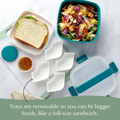 Goodful Stackable Lunch Box Container, Bento Style Food Storage with Removeable Compartments for Sandwich, Snacks, Toppings & Dressing, Leak-Proof and Made without BPA, 56-Ounce, Blue
