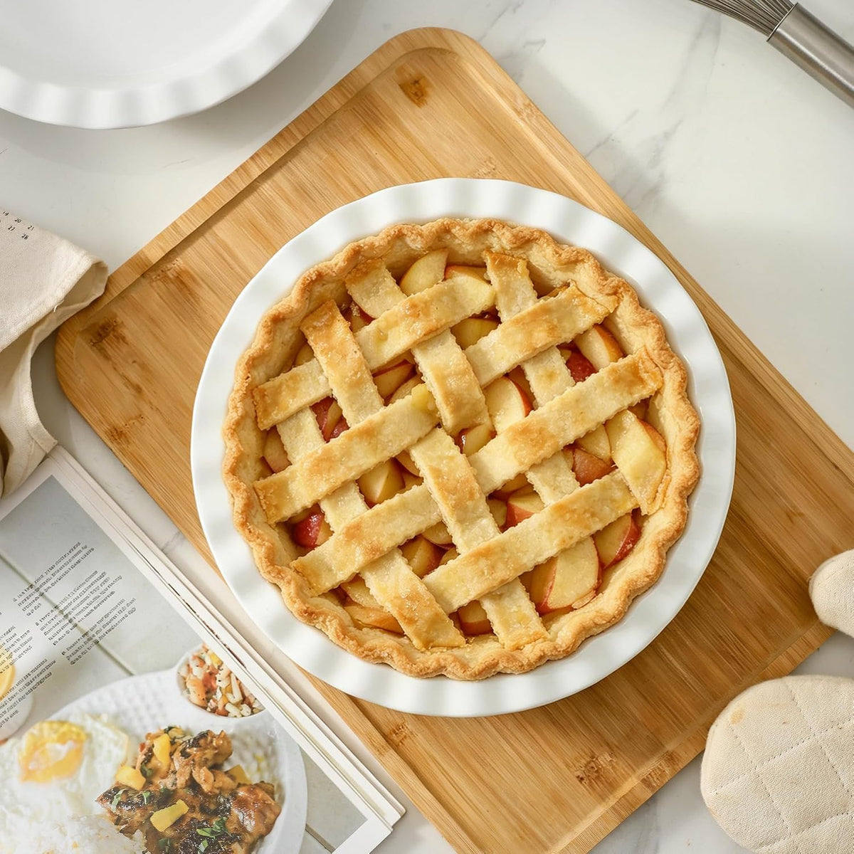 9 Inch Porcelain White Pie Pans – Set of 2, 40 oz Fluted Edge Non-Stick Baking Dishes for Apple Pies, Quiches, Pot Pies & Desserts – Pie Plates, Quiche Dish, Pie Weights Compatible