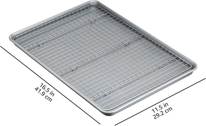 Amazon Basics Ceramic Nonstick Baking Sheets & Cooling Rack Set, Dishwasher Safe, Oven Safe, Half Sheet Size, Gray