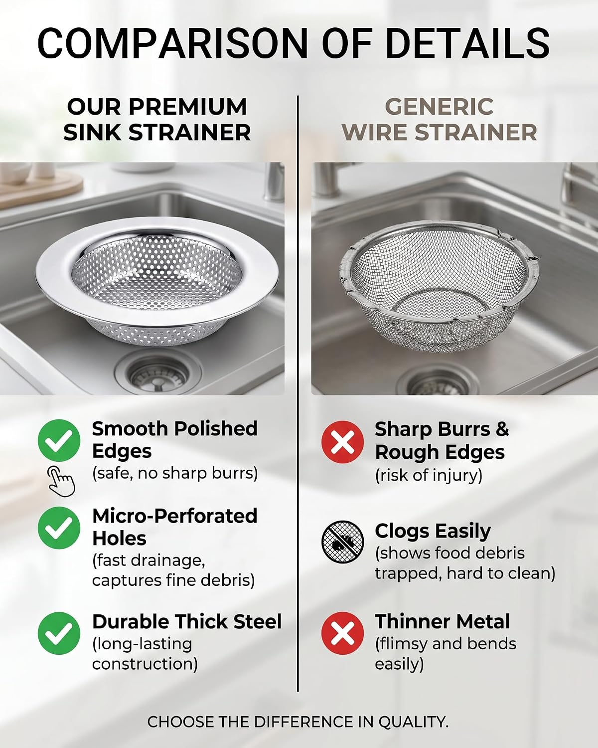 Kitchen Sink Strainer Stainless Steel with 4.33" Rim (2-Pack)