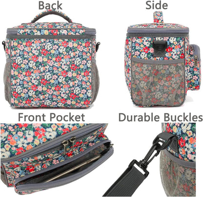 FlowFly Insulated Reusable Lunch Bag Adult Large Lunch Box for Women and Men with Adjustable Shoulder Strap,Front Zipper Pocket and Dual Large Mesh Side Pockets,Cherry - Colors A